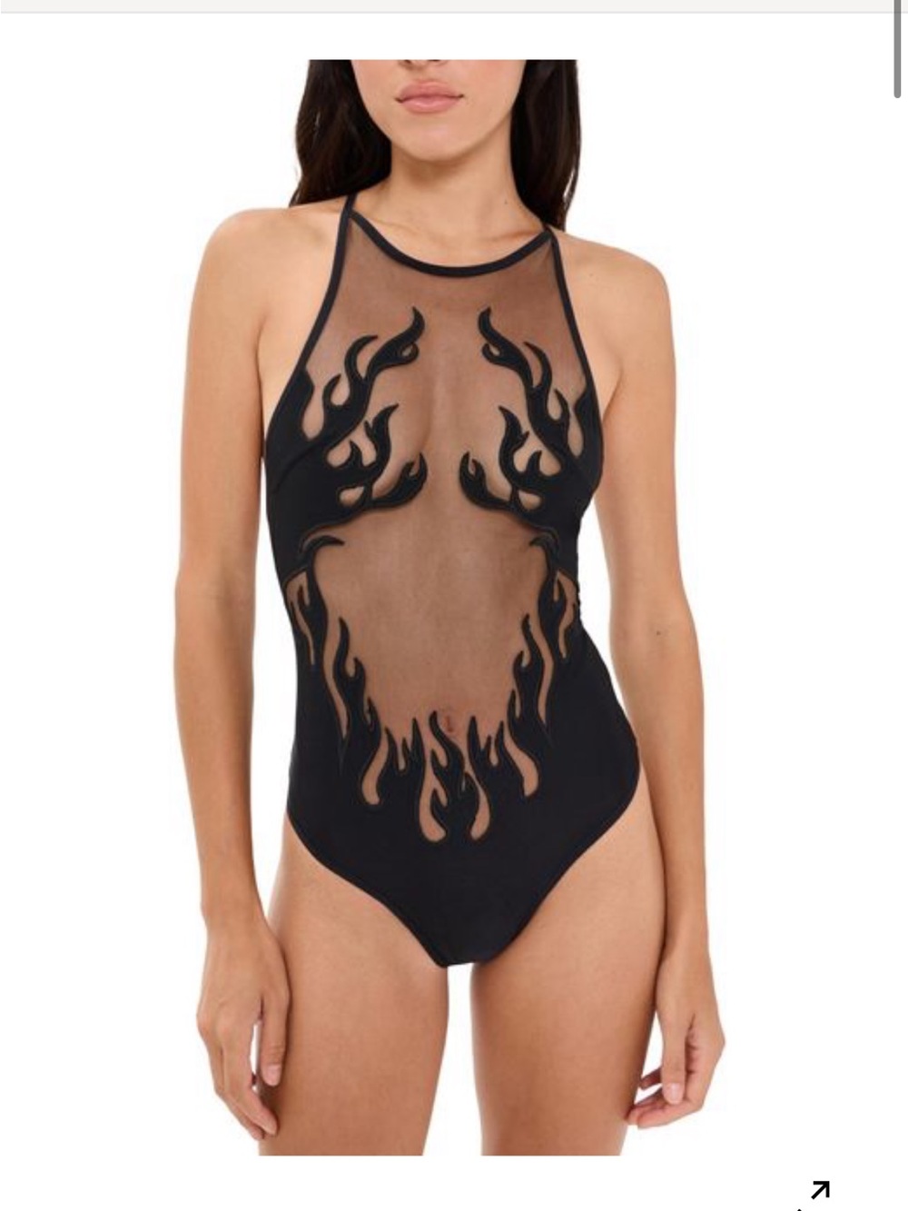Thistle and Spire Black Flame Mesh One-Piece Swimsuit